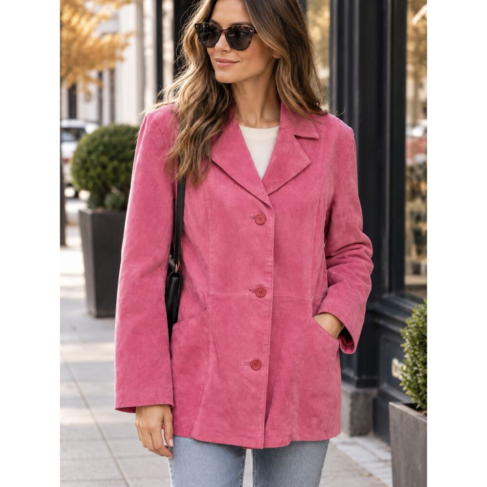 NWT Dialogue Women's Pink Genuine Suede Button-Up Jacket | Size XL
